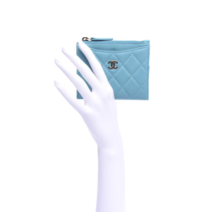 Chanel Lambskin Quilted Zip Card Holder Turquoise 2 of 7