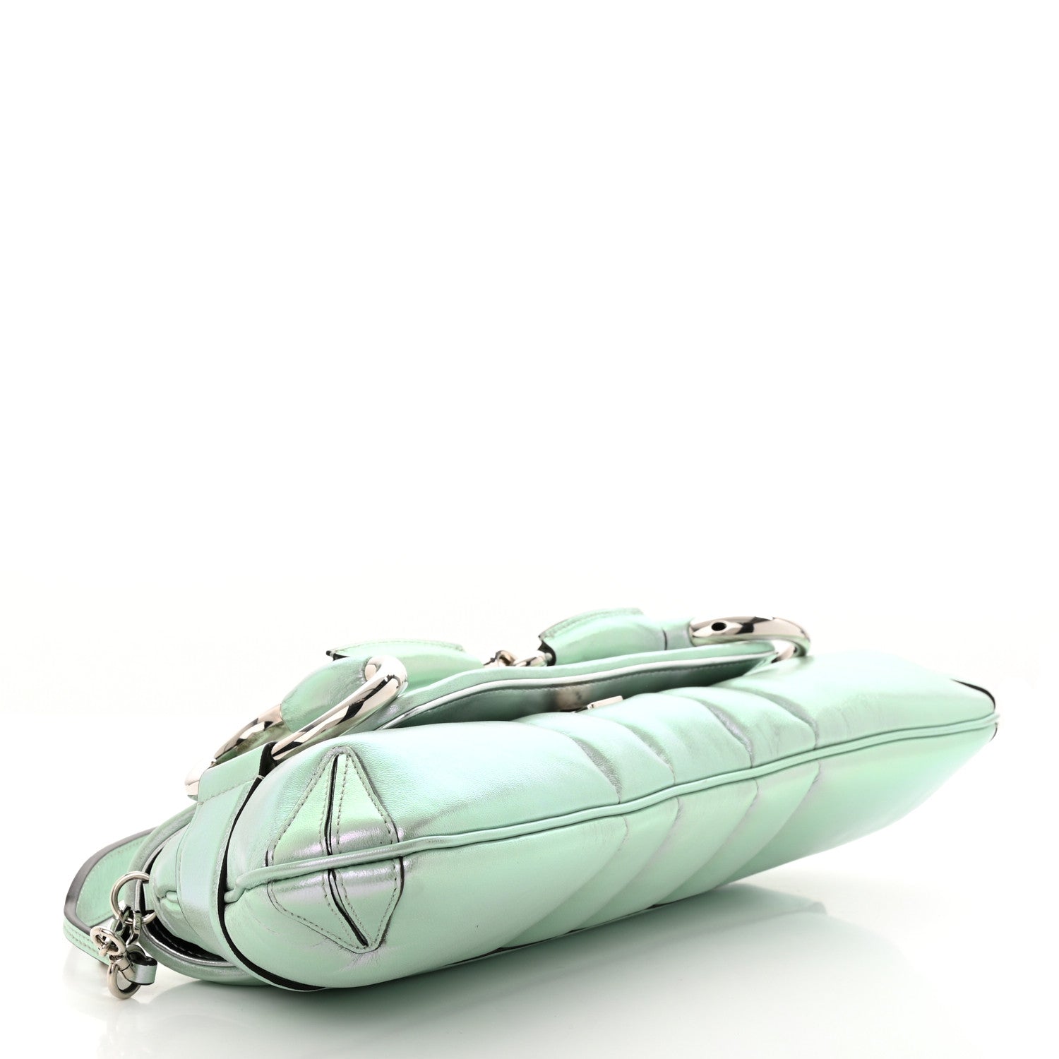 Gucci Iridescent Nappa Vertical Matelasse Medium Maxi Horsebit Chain Shoulder Bag Iridescent Salvy Green 4 of 10