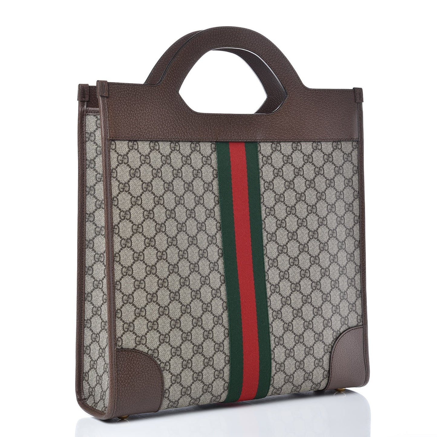 GG Supreme Monogram Textured Calfskin Web Medium Ophidia Slip Handle Tote Beige Ebony New Acero