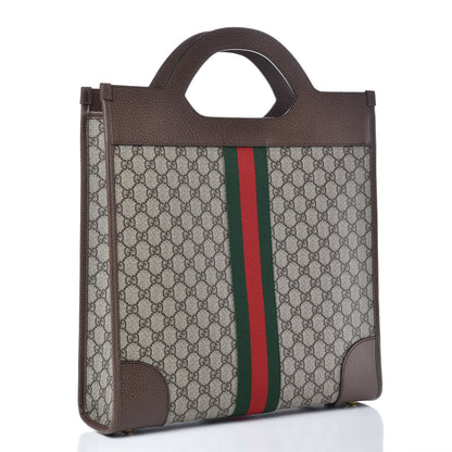 Gucci GG Supreme Monogram Textured Calfskin Web Medium Ophidia Slip Handle Tote Beige Ebony New Acero 3 of 9
