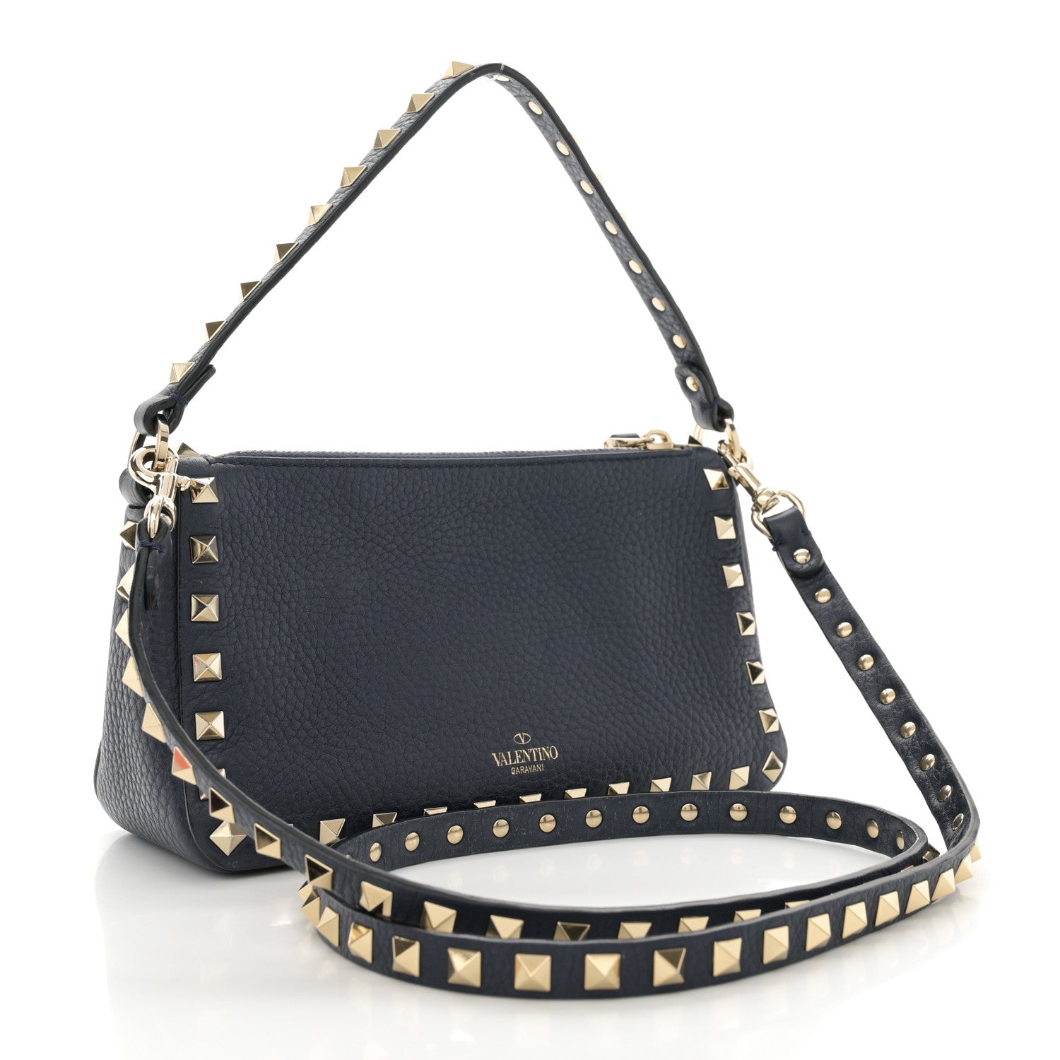 Valentino Garavani Pebbled Calfskin Small Rockstud Flip Lock Shoulder Bag Marine 3 of 10