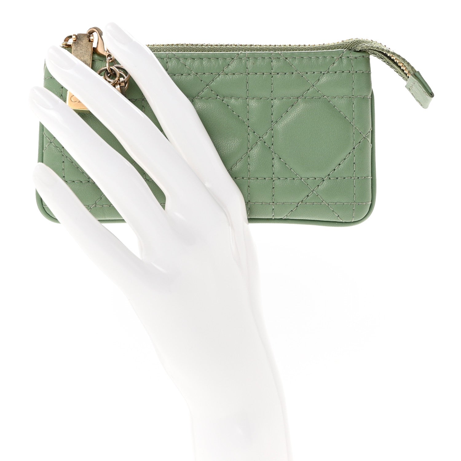 Christian Dior Lambskin Cannage Lady Dior Zipped Key Case Green 2 of 7