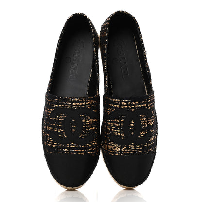 Chanel Metallic Tweed Grosgrain CC Espadrilles 39 Black Gold 9 of 15