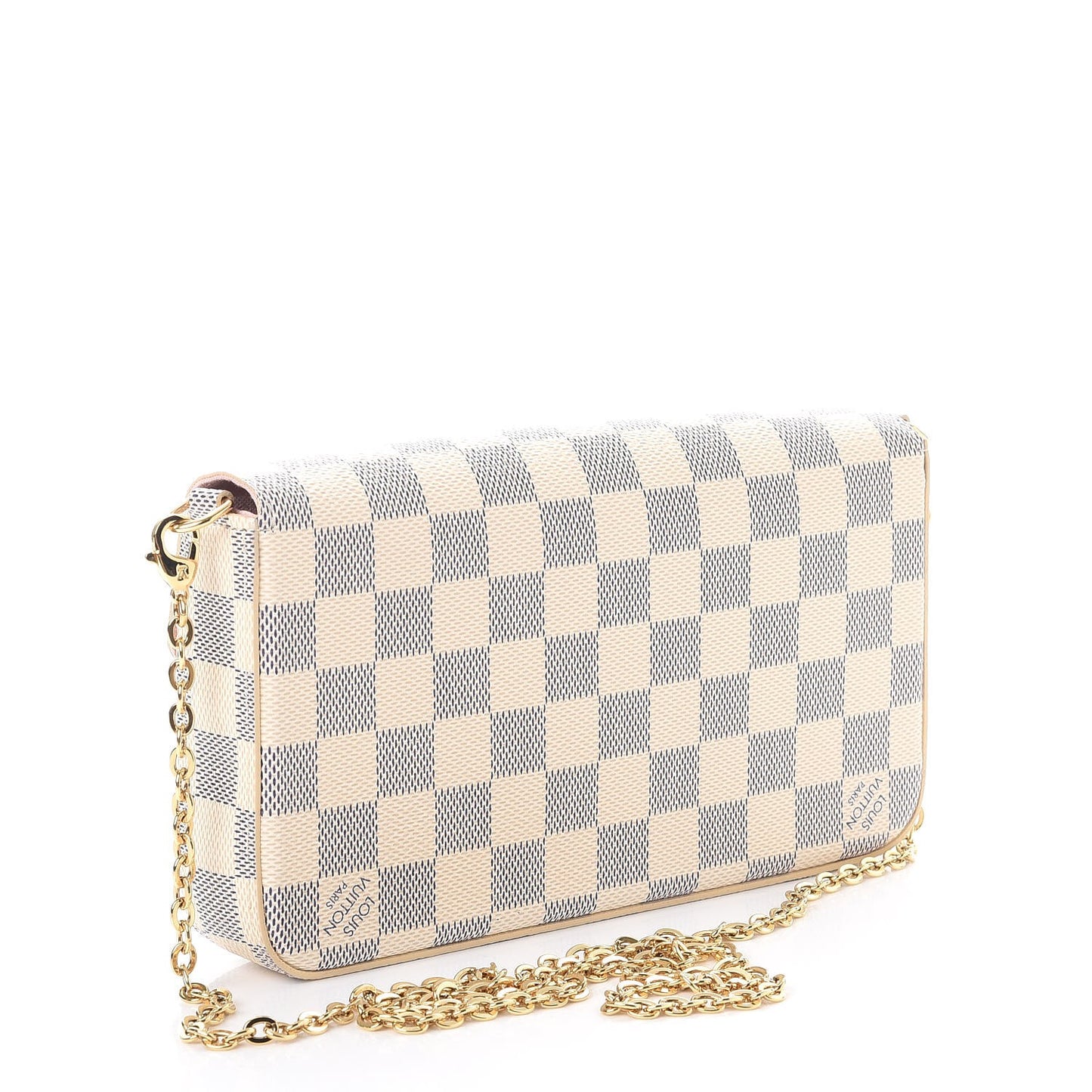 Damier Azur Pochette Felicie Chain Wallet Rose Ballerine