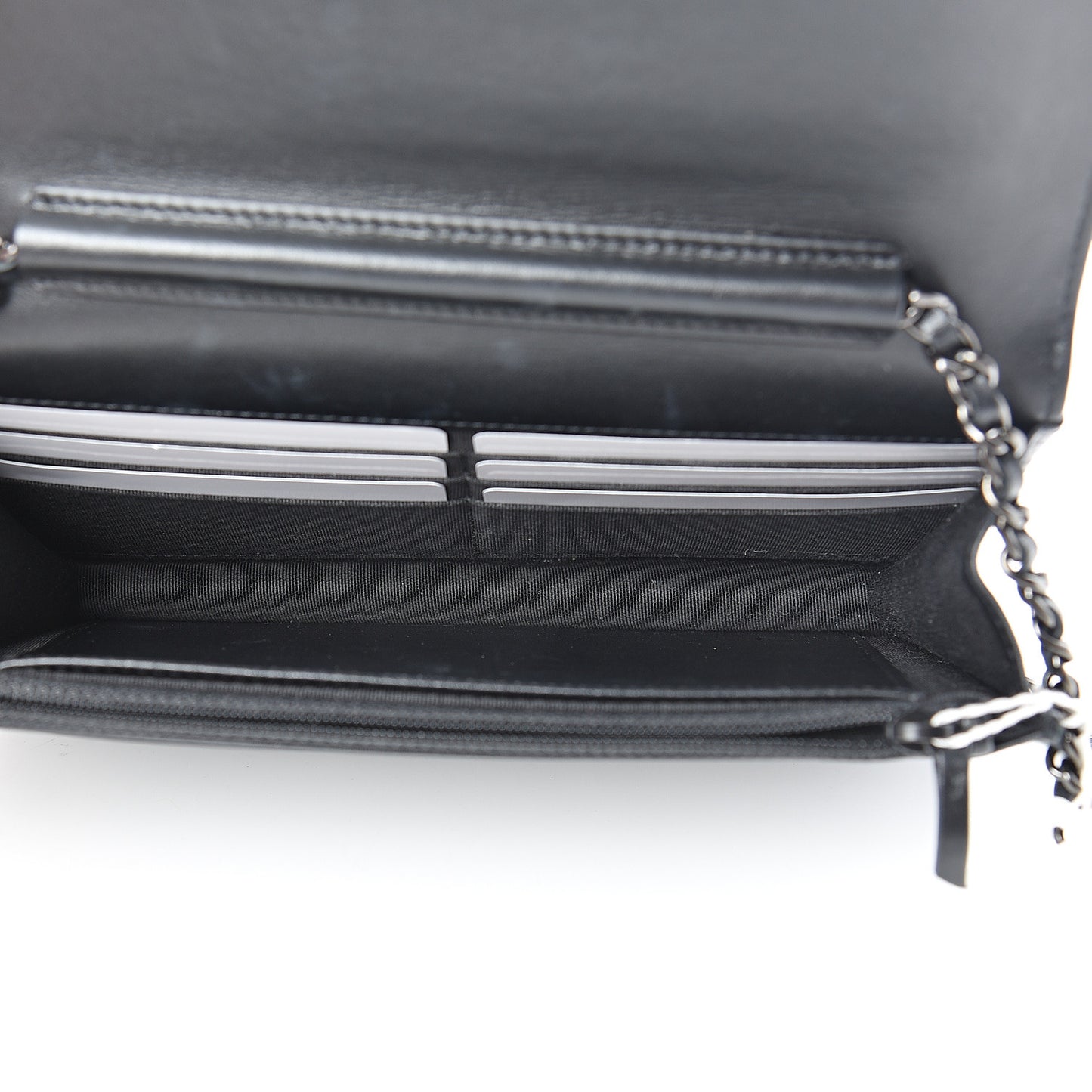 Aged Calfskin Chevron Quilted Gabrielle Wallet On Chain WOC Black