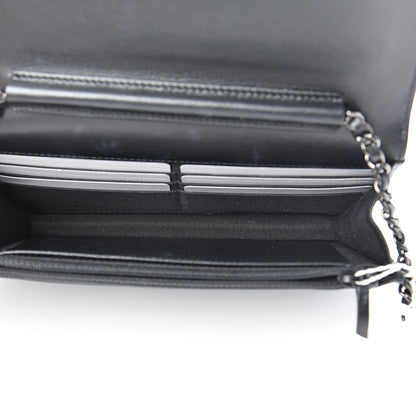 Chanel Aged Calfskin Chevron Quilted Gabrielle Wallet On Chain WOC Black 4 of 16