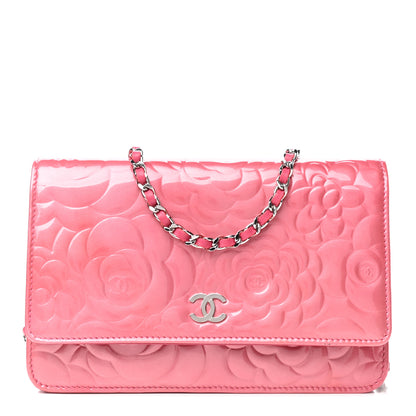 Chanel Patent Camellia Embossed Wallet on Chain WOC Rose 1 of 11