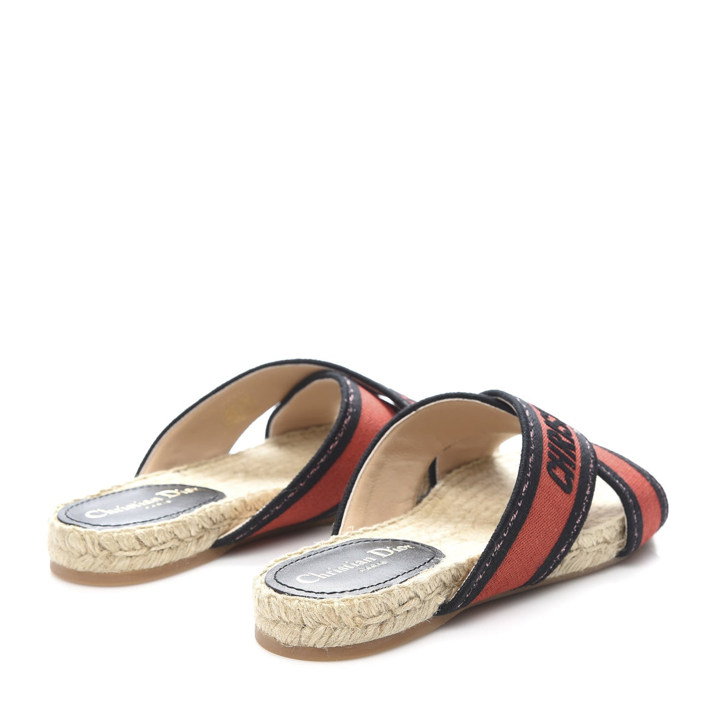 Canvas Embroidered Granville Espadrille Crisscross Flat Slide Sandals 37.5 Spicy Red