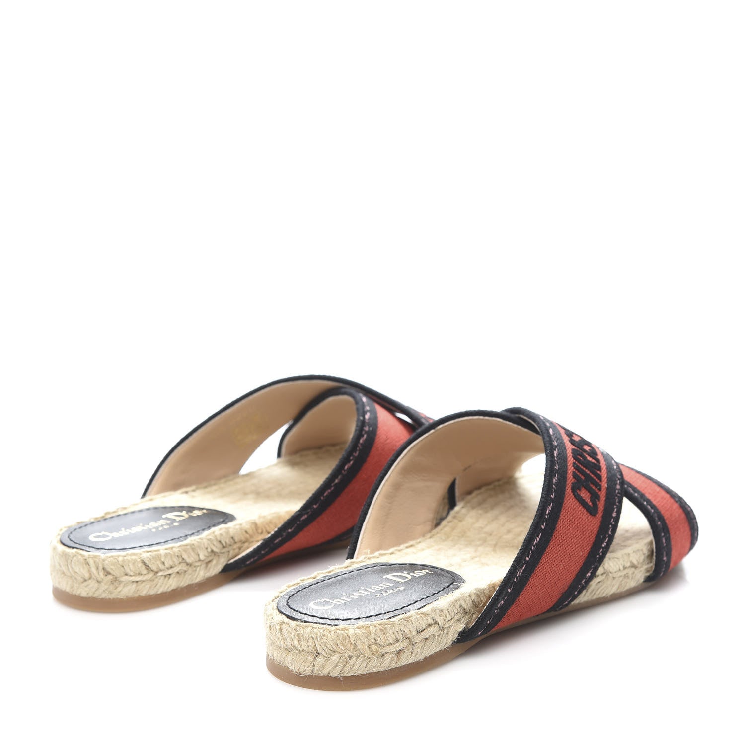 Christian Dior Canvas Embroidered Granville Espadrille Crisscross Flat Slide Sandals 37.5 Spicy Red 4 of 9