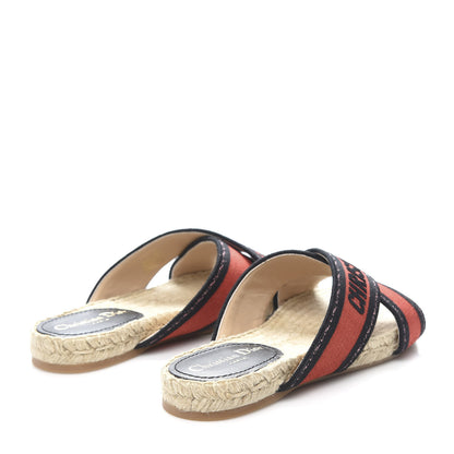 Christian Dior Canvas Embroidered Granville Espadrille Crisscross Flat Slide Sandals 37.5 Spicy Red 4 of 9