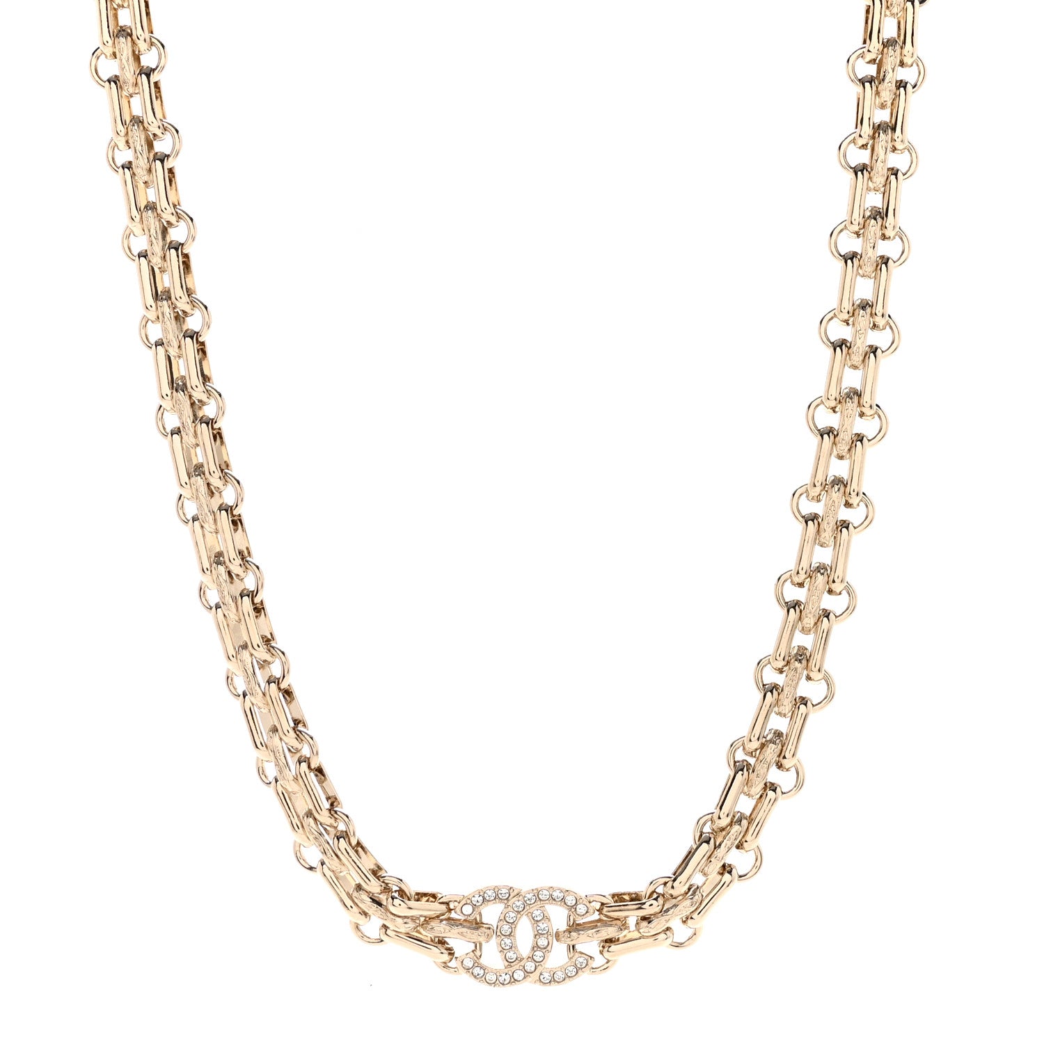 Chanel Metal Crystal CC Choker Necklace Gold 1 of 7