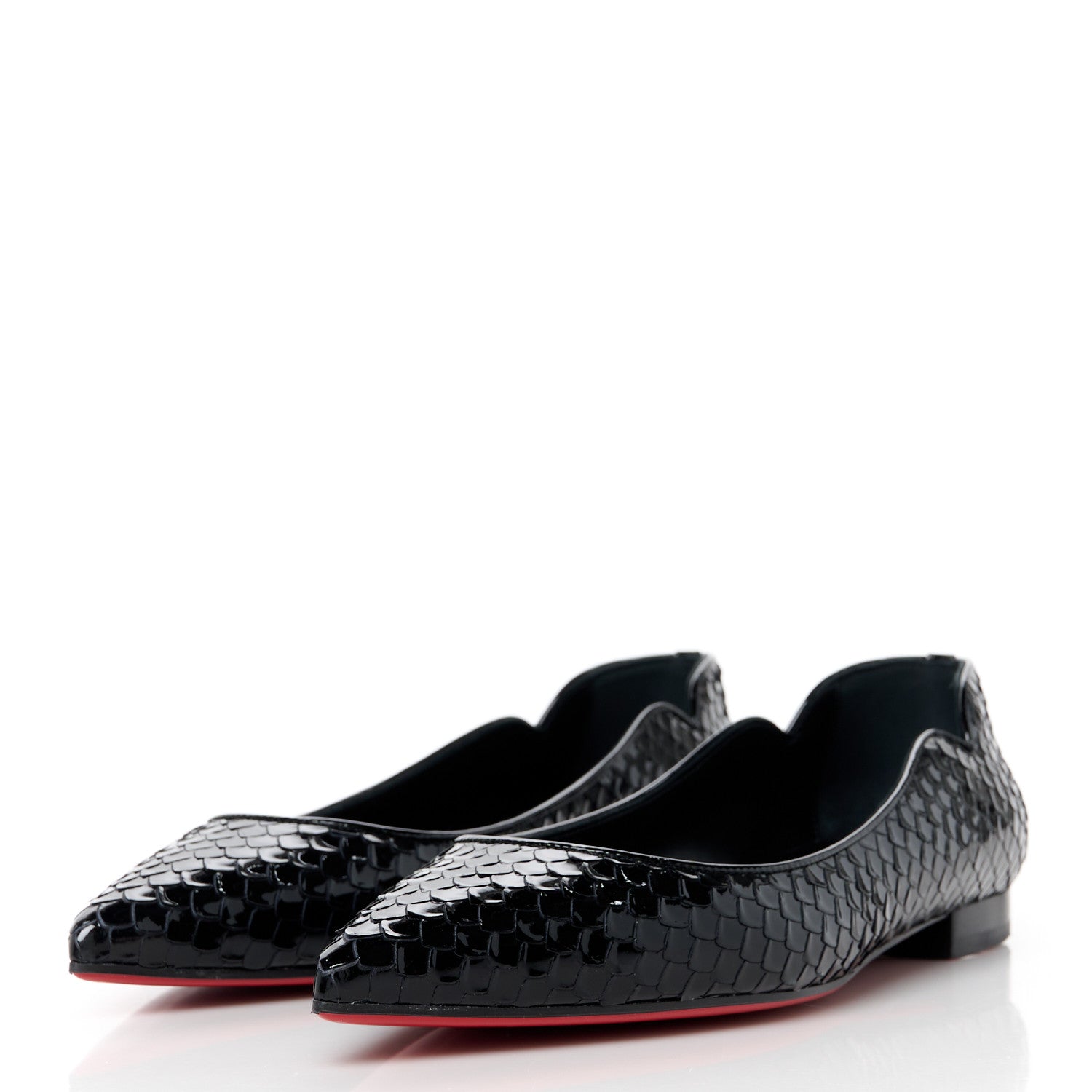 Christian Louboutin Patent Snakeskin Embossed Hot Chickita Flats 38.5 Black 3 of 8
