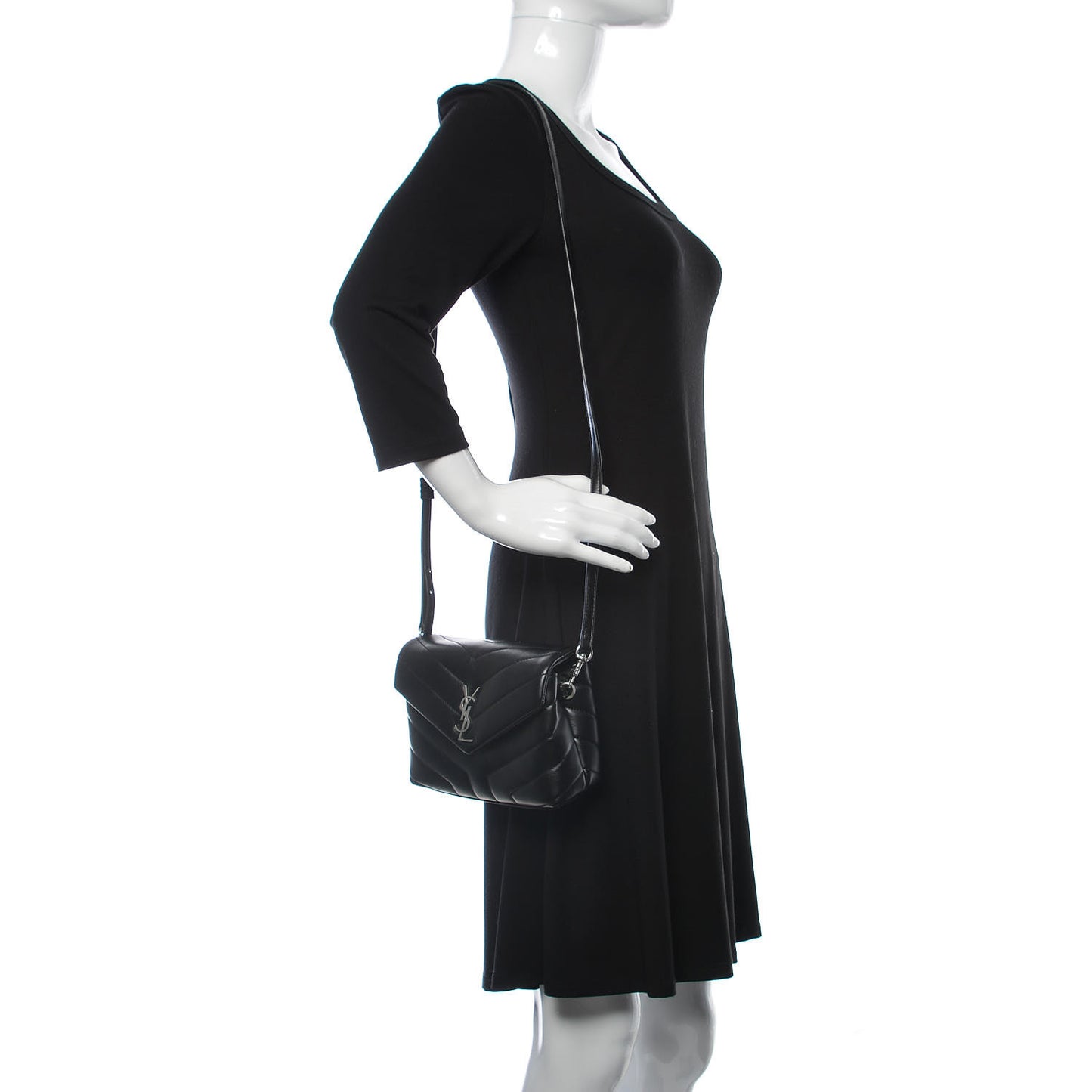 Calfskin Y Quilted Monogram Toy Loulou Crossbody Bag Black
