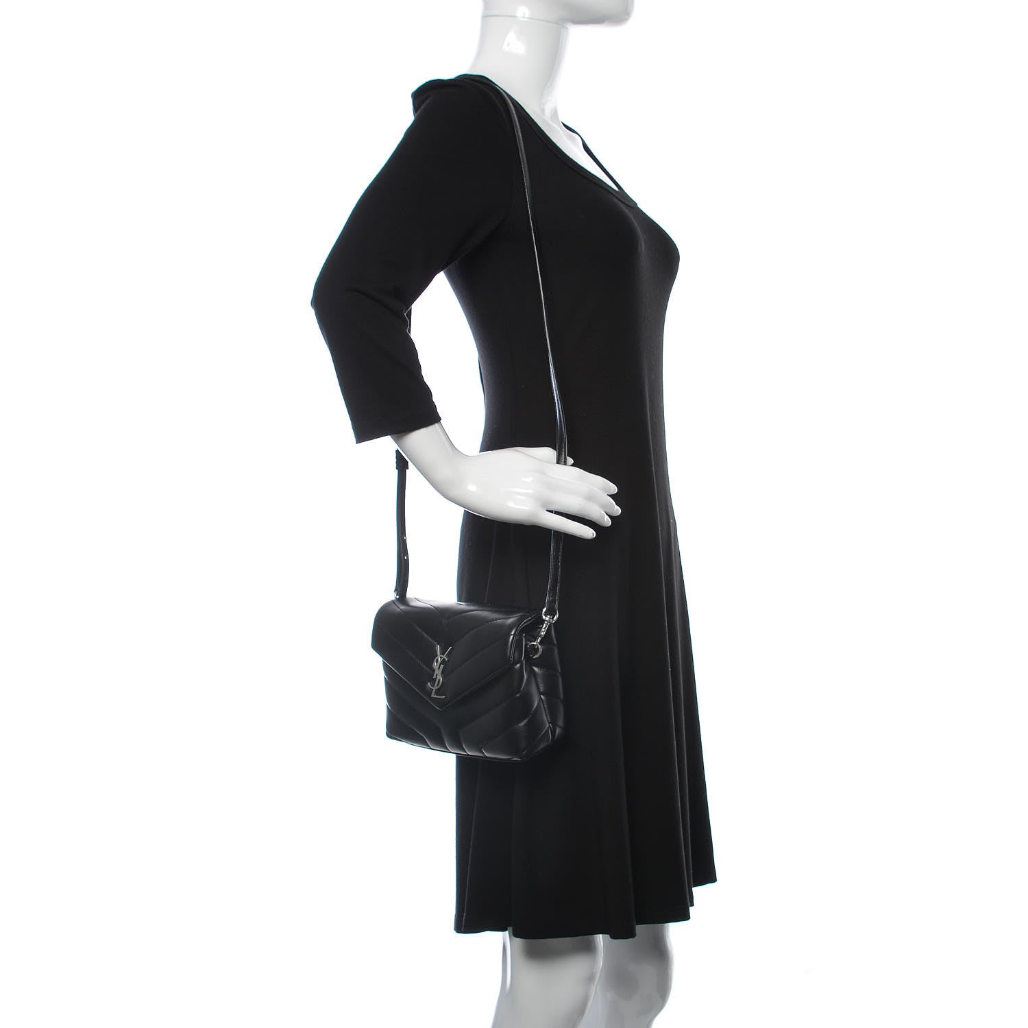 Saint Laurent Calfskin Y Quilted Monogram Toy Loulou Crossbody Bag Black 2 of 16