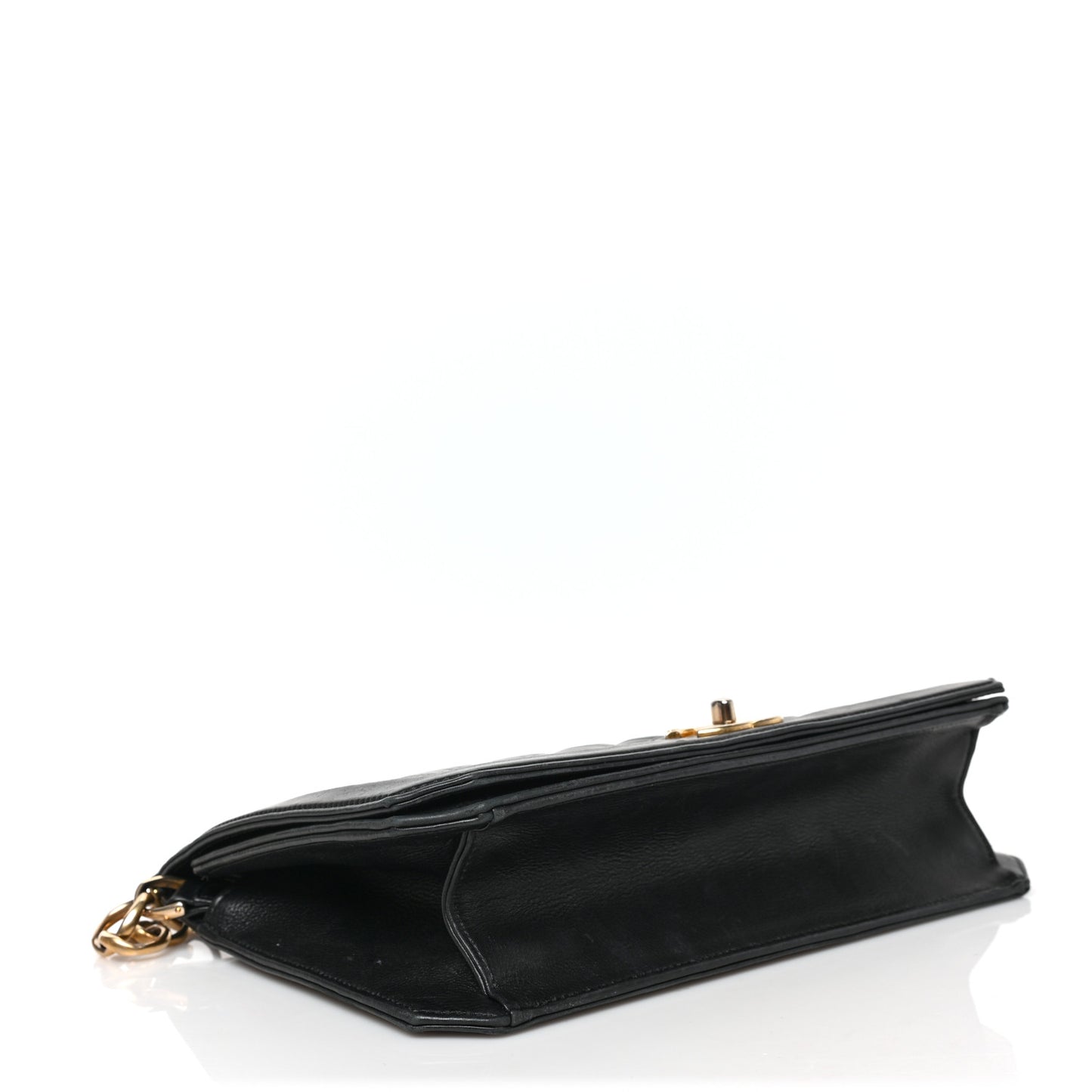 Calfskin Quilted Large Chain Link Full Flap Black