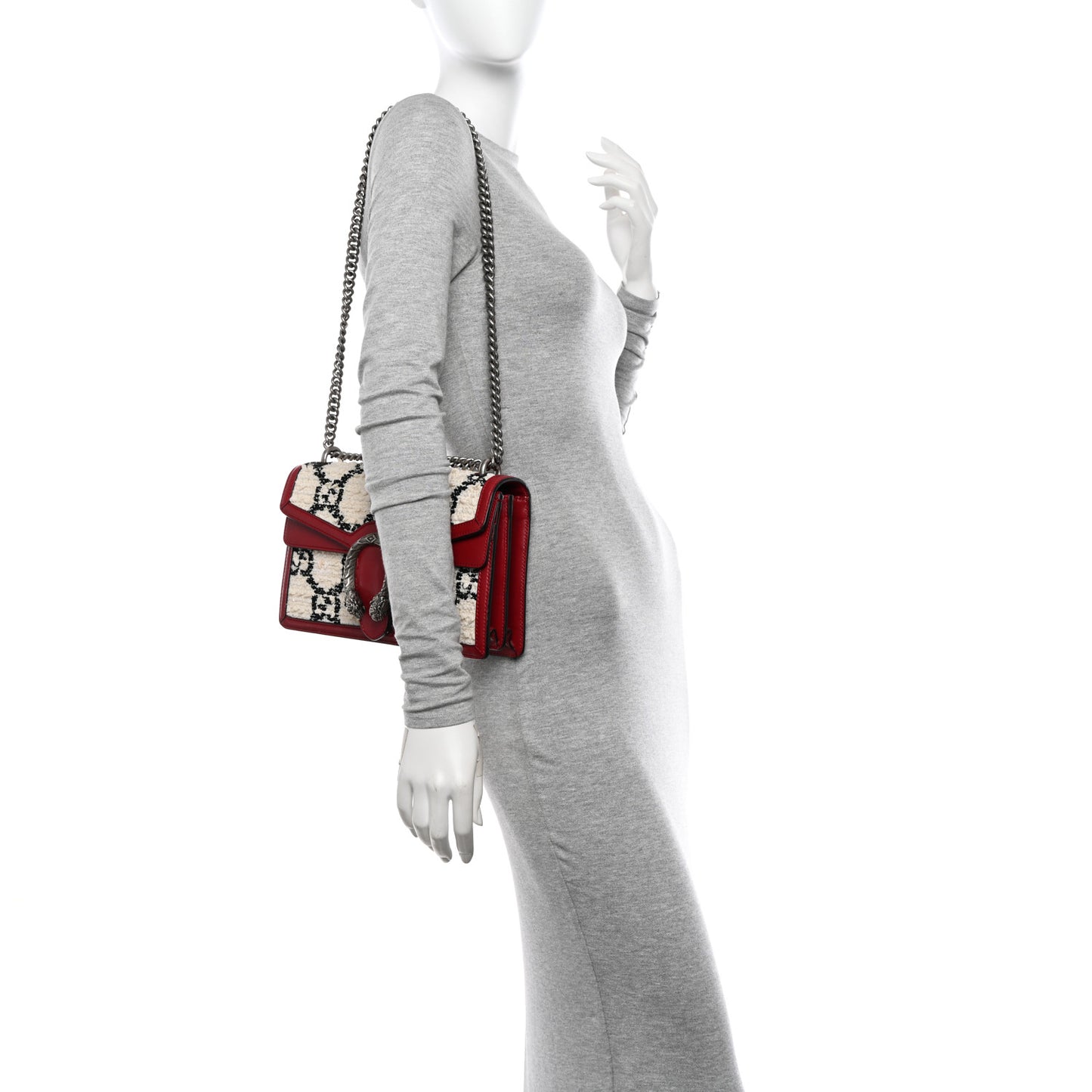 Tweed GG Monogram Small Dionysus Shoulder Bag White Black Romantic Cherry