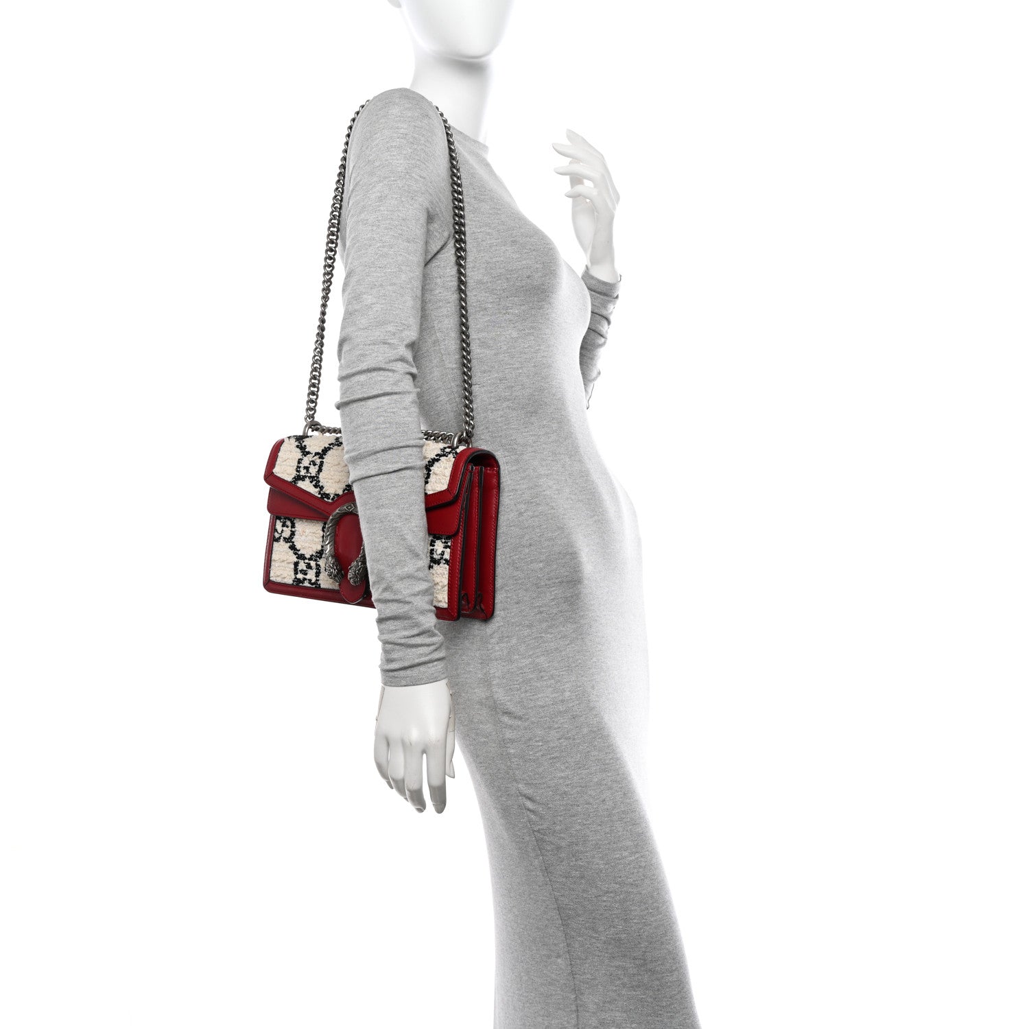 Gucci Tweed GG Monogram Small Dionysus Shoulder Bag White Black Romantic Cherry 2 of 14