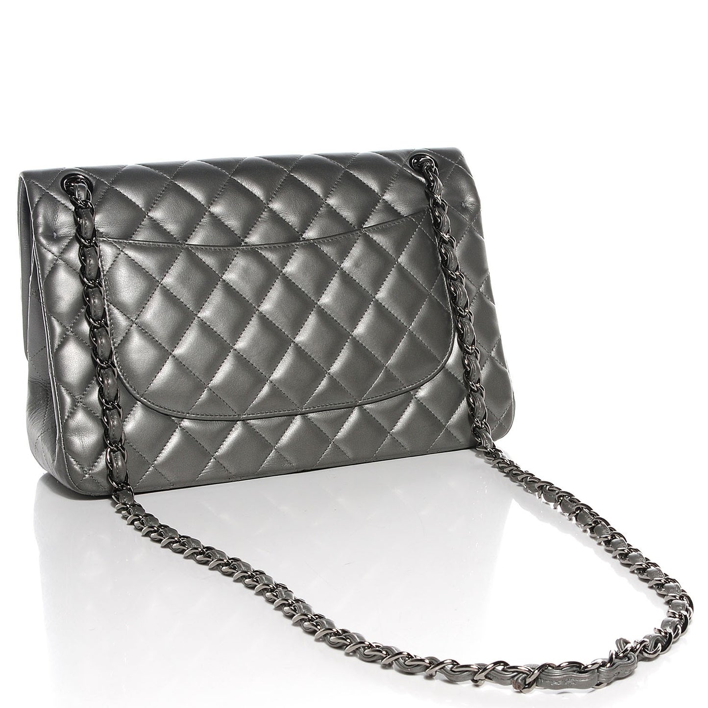 Lambskin Quilted Jumbo Double Flap Silver