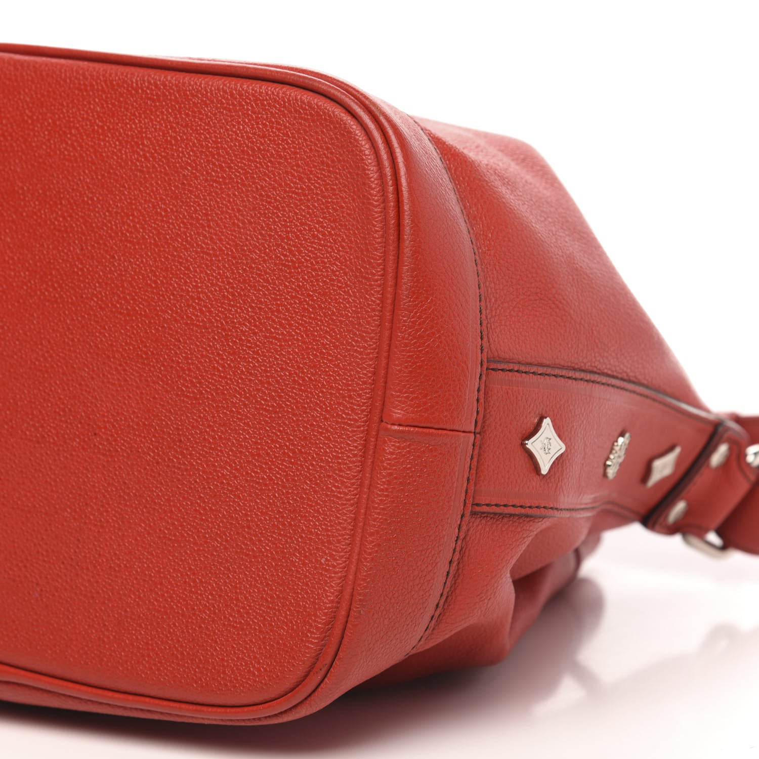 MCM Grained Calfskin Studded Drawstring Bucket Bag Red 8 of 8