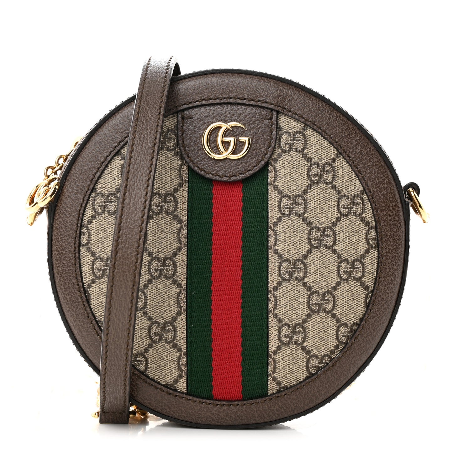 GG Supreme Monogram Web Mini Ophidia Round Shoulder Bag Brown