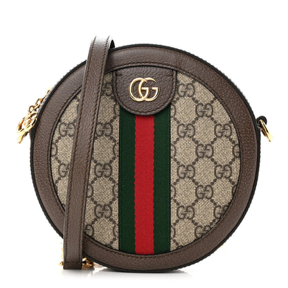 Gucci GG Supreme Monogram Web Mini Ophidia Round Shoulder Bag Brown 1 of 12
