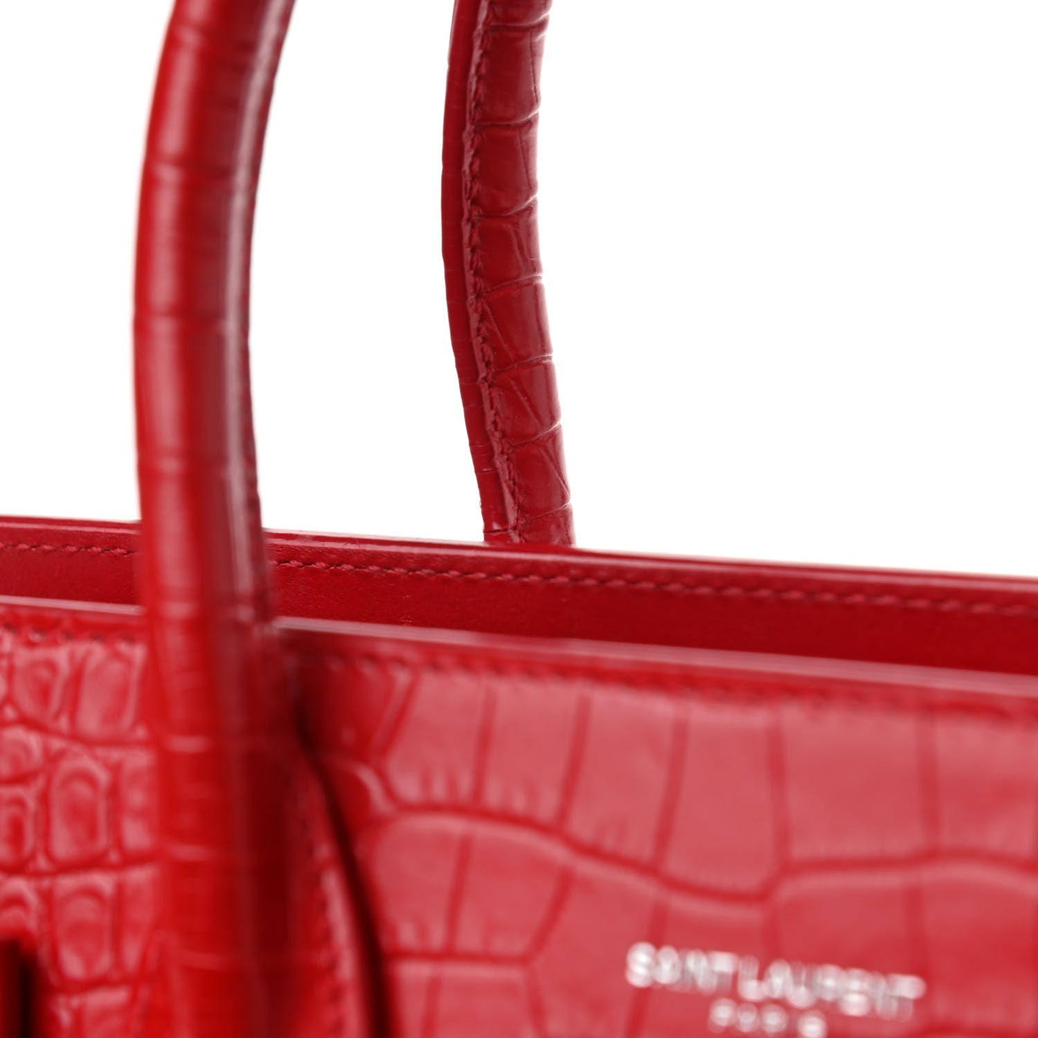 Saint Laurent Calfskin Crocodile Embossed Baby Sac De Jour Red 14 of 19