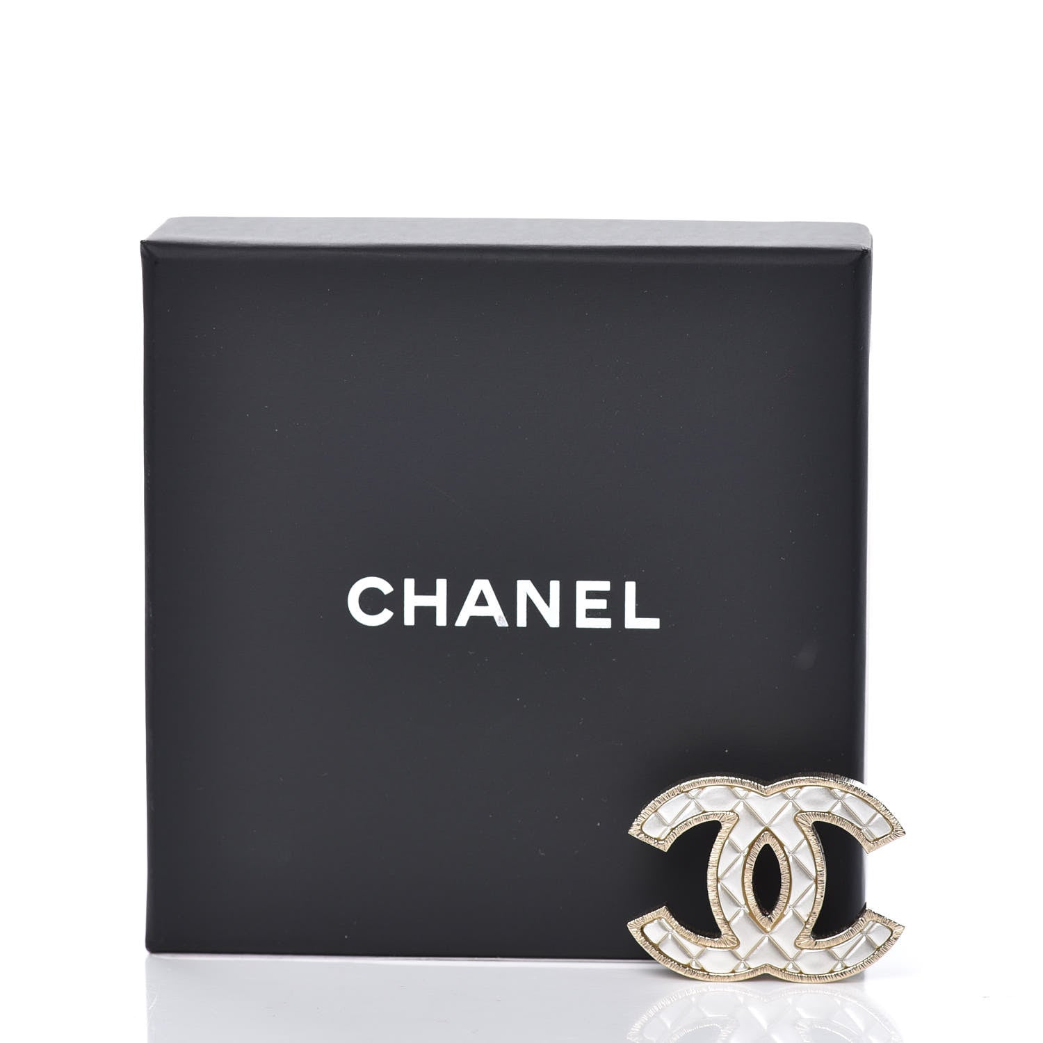 Chanel Metal Quilted CC Brooch Silver Gold 5 of 5