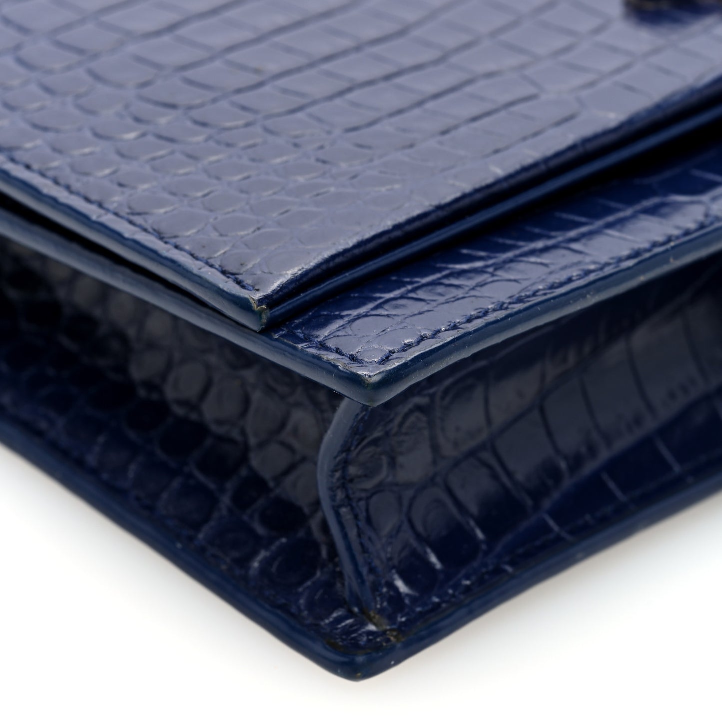 Calfskin Crocodile Embossed Kate Monogram Tassel Chain Wallet Royal Blue