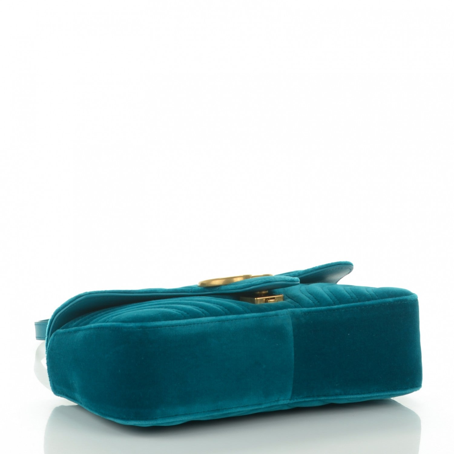 Gucci Velvet Matelasse Small GG Marmont Shoulder Bag Pavone Cyan 4 of 7