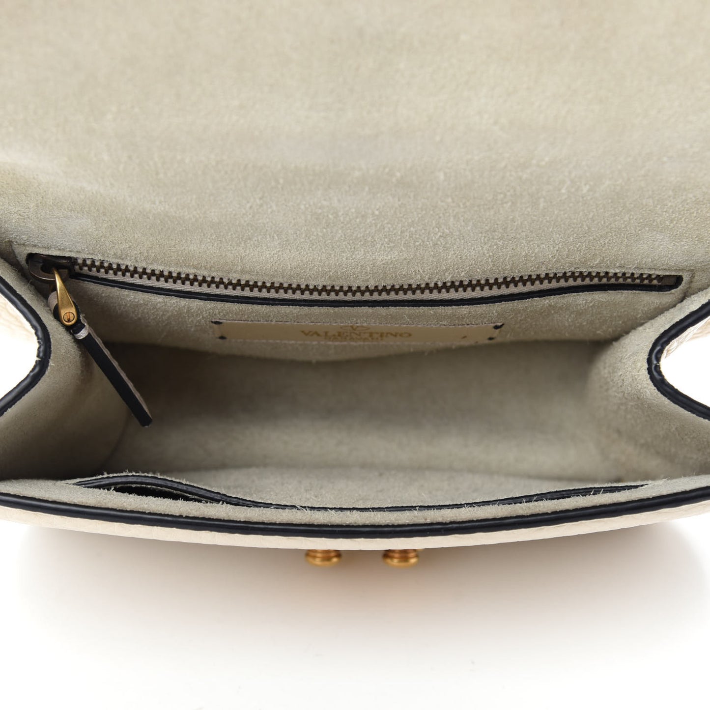 Pebbled Calfskin Rockstud Rolling Small Glam Lock Flap Ivory