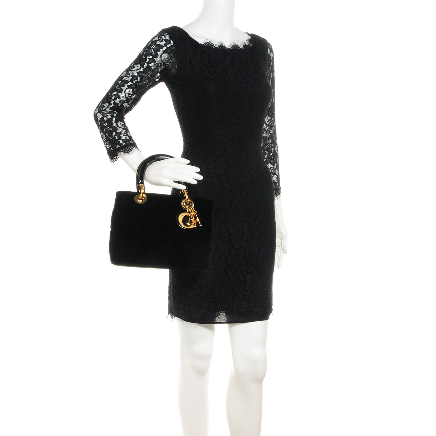 Velvet Cannage Medium Lady Dior Black