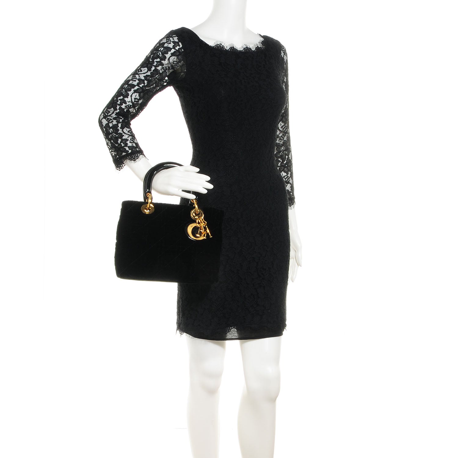 Christian Dior Velvet Cannage Medium Lady Dior Black 2 of 11