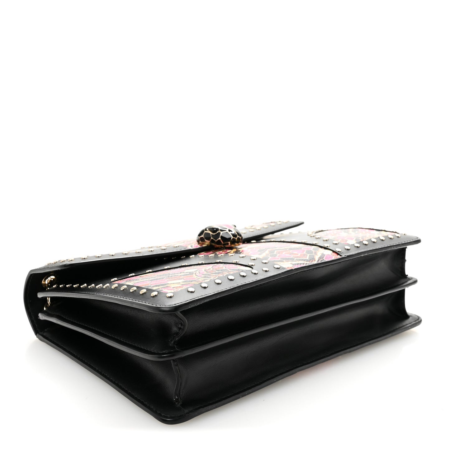 Calfskin Karung Studded Serpenti Forever Shoulder Bag Black Pink Multicolor