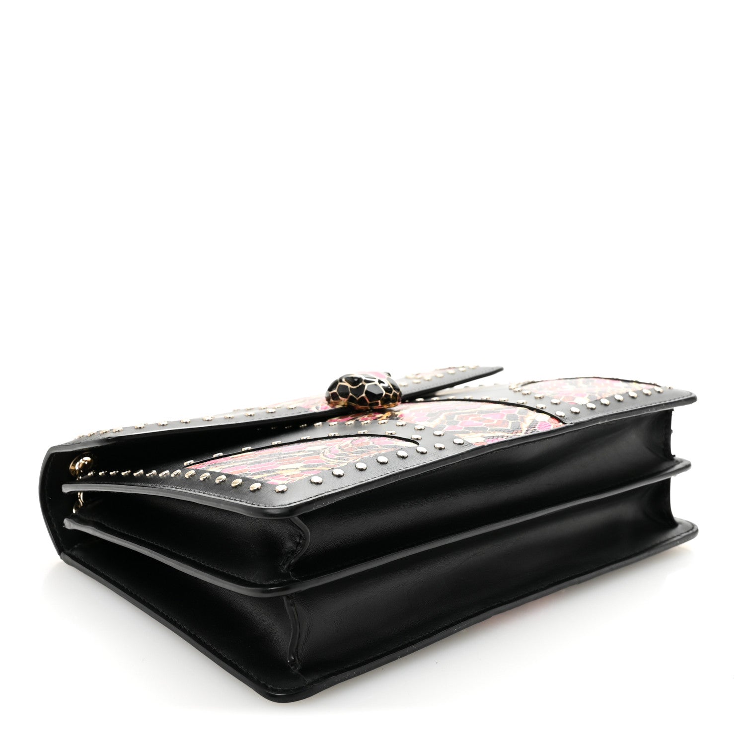 Bulgari Calfskin Karung Studded Serpenti Forever Shoulder Bag Black Pink Multicolor 5 of 11