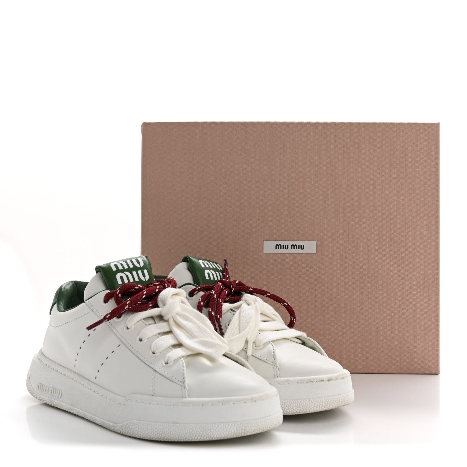 Miu Miu Calfskin Womens Low Top Sneakers 36.5 White Green 11 of 11