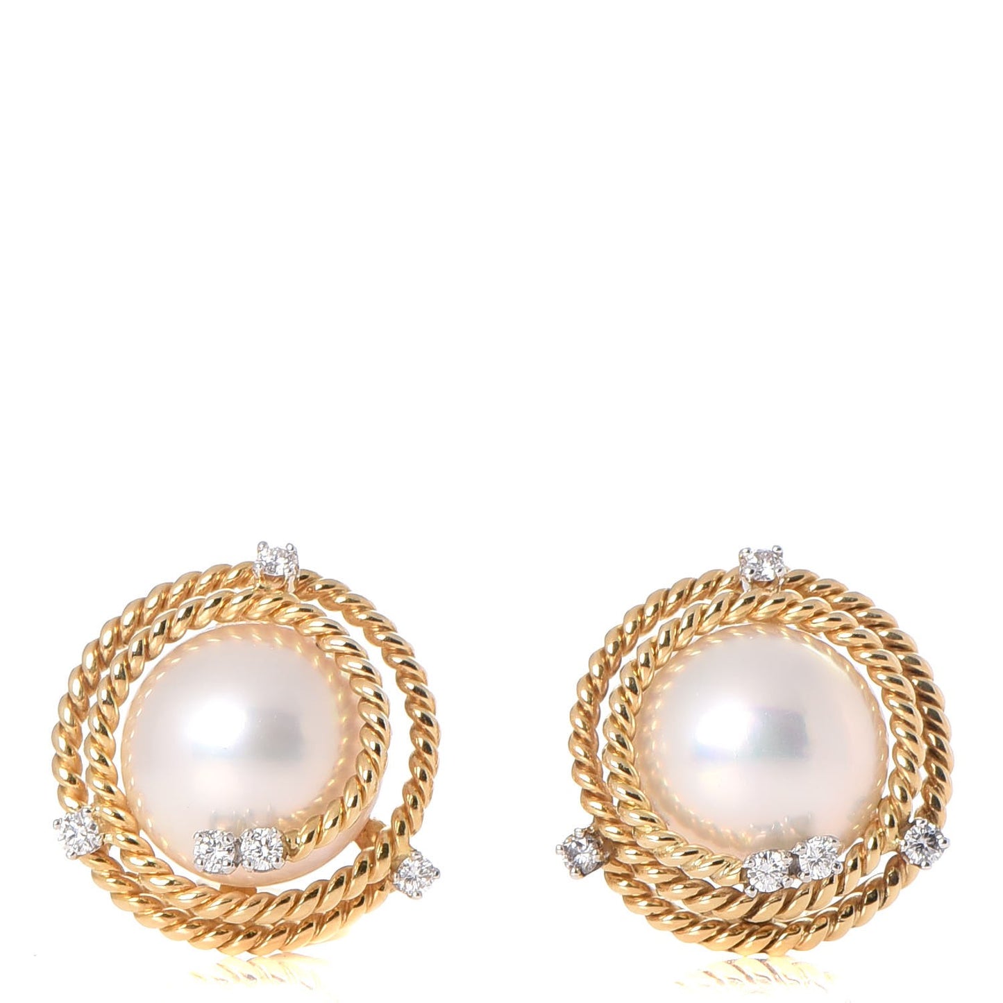 18K Yellow Gold Platinum Diamond Mabe Pearl Schlumberger Clip-On Earrings