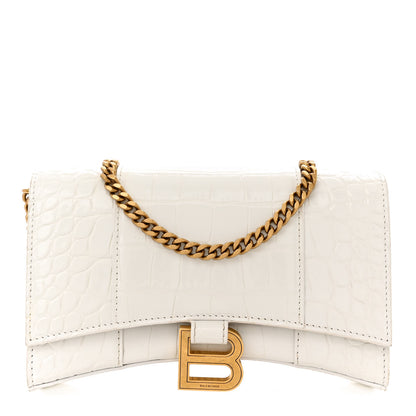Balenciaga Shiny Calfskin Crocodile Embossed Hourglass Chain Bag Cream 1 of 14