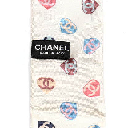 Chanel Silk Heart CC Slim Bandeau Scarf Ivory 3 of 3