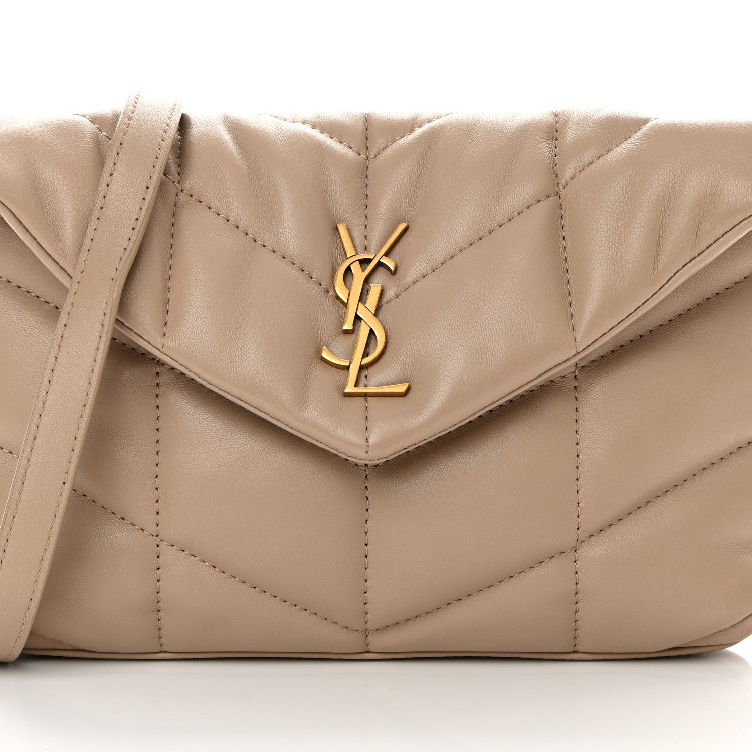 Saint Laurent Lambskin Quilted Toy Loulou Puffer Monogram Chain Satchel Dark Beige 8 of 11