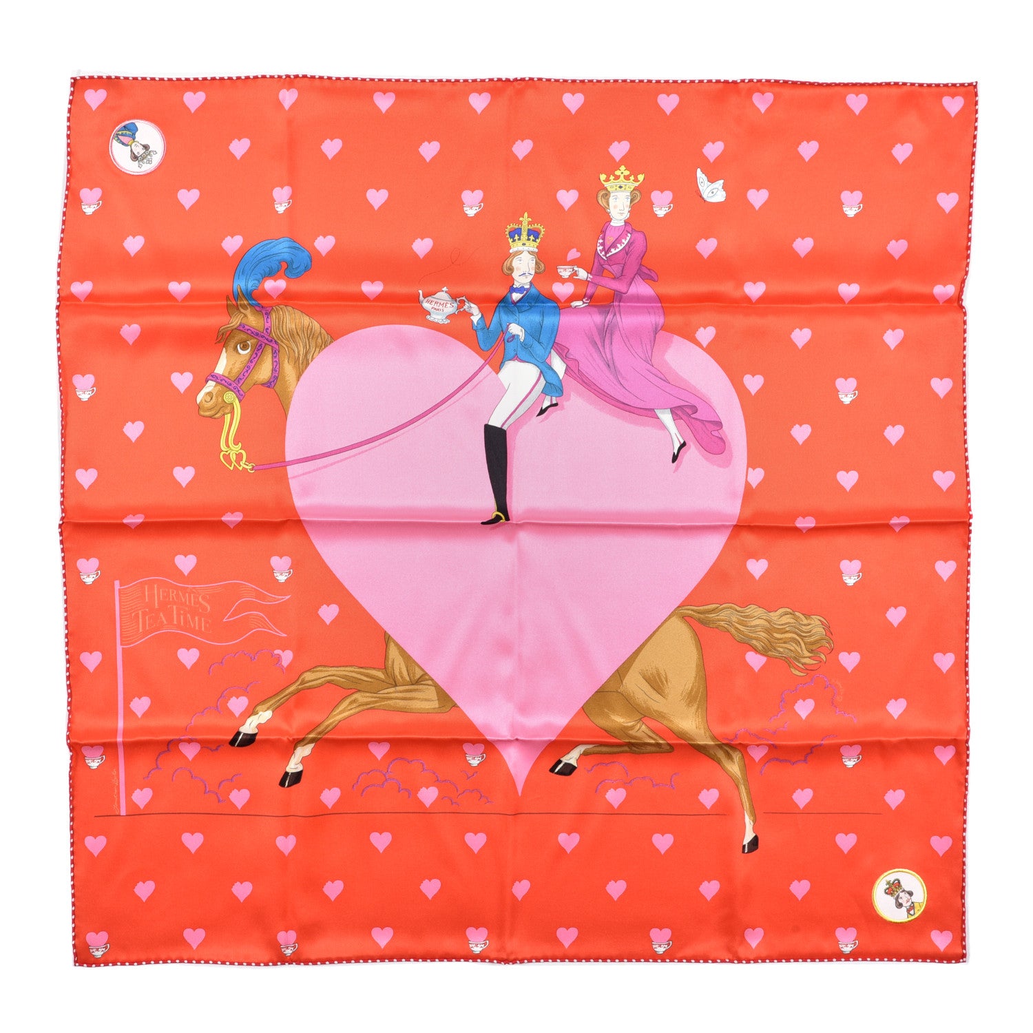 Hermes Silk Tea Time Scarf 70 Rouge Rose White 1 of 5