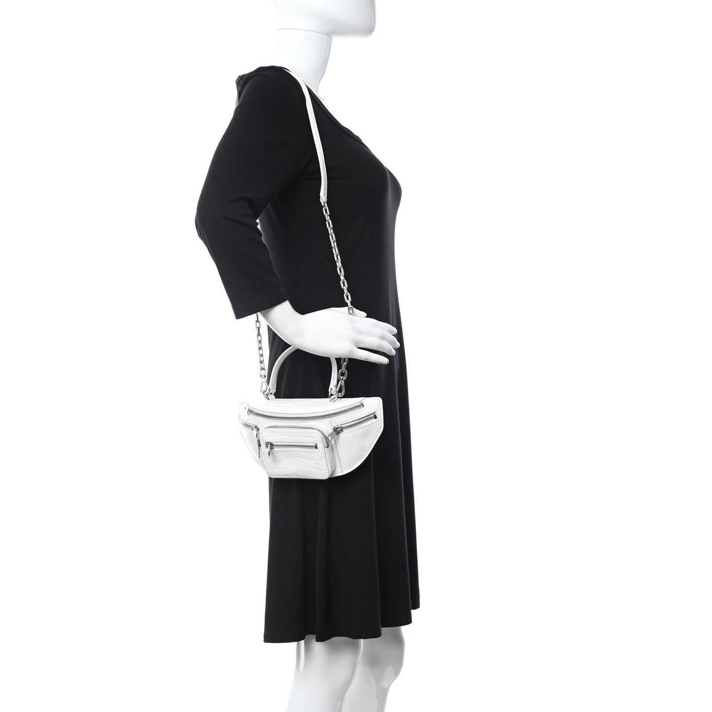 Crocodile Embossed Patent Mini Top Handle Attica Belt Bag White