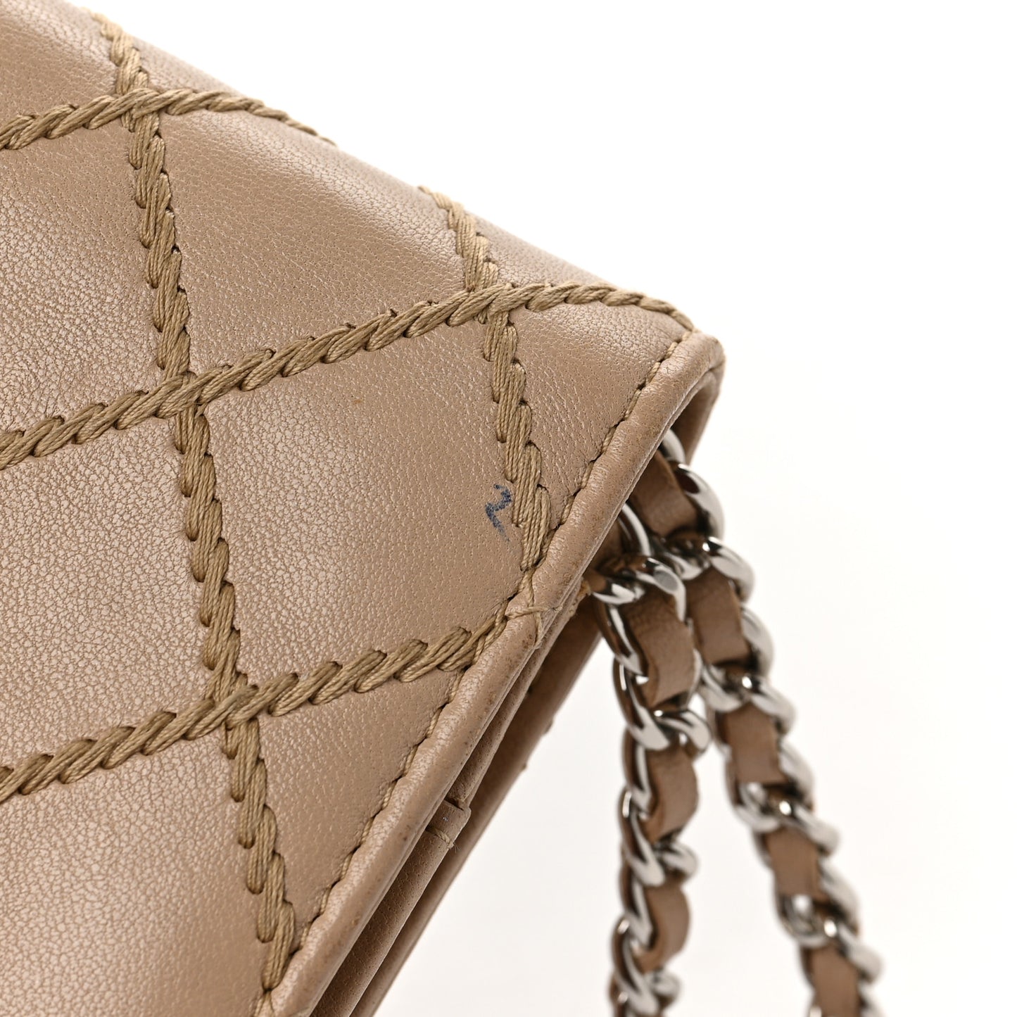 Calfskin Diamond Stitch Wallet On Chain WOC Beige