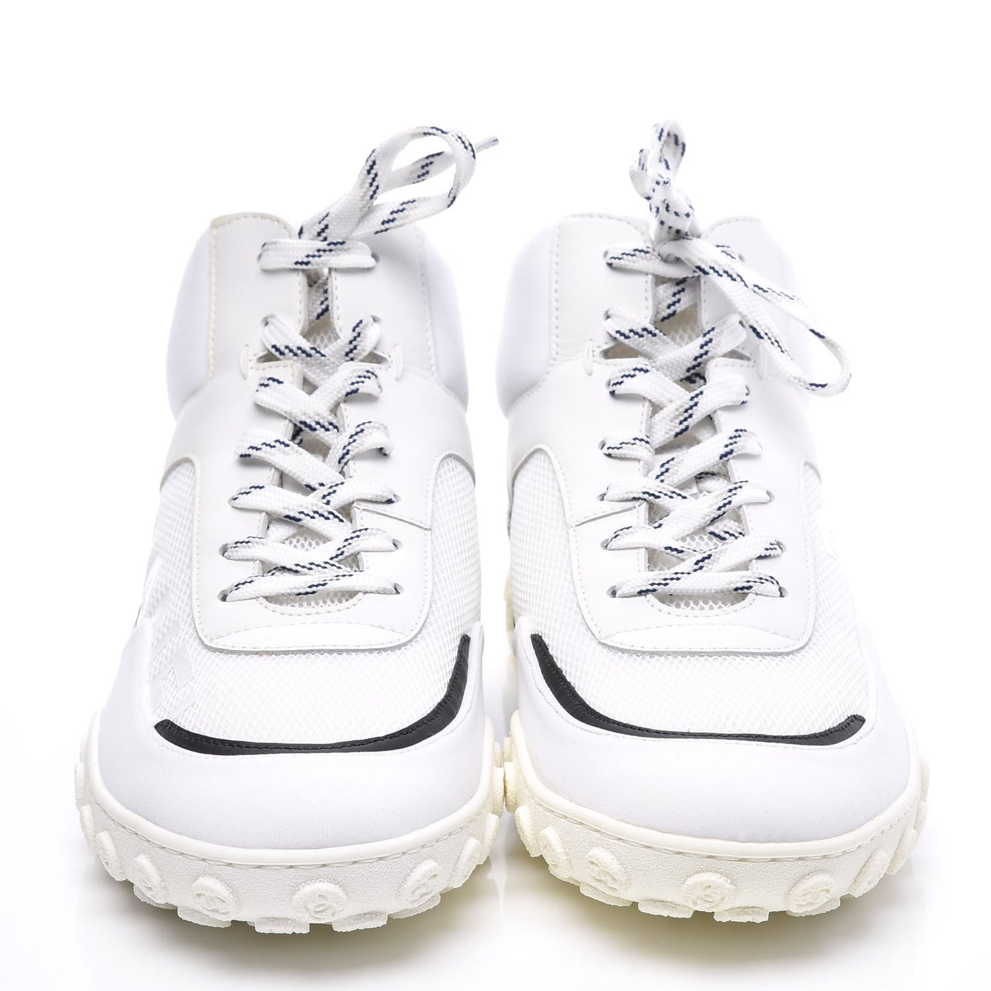 Calfskin Mesh Lycra Womens Logo High Top Sneakers 39 White