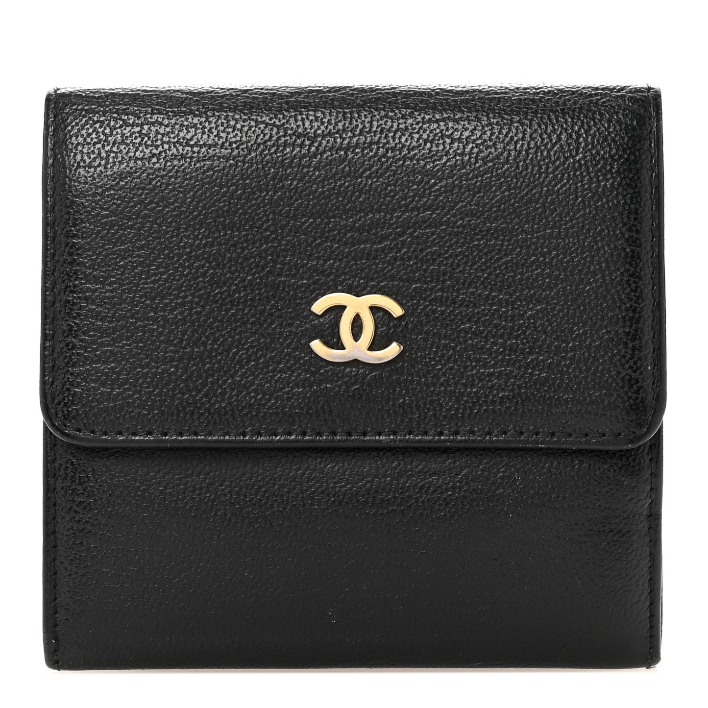 Goatskin Compact CC Flap Wallet Black