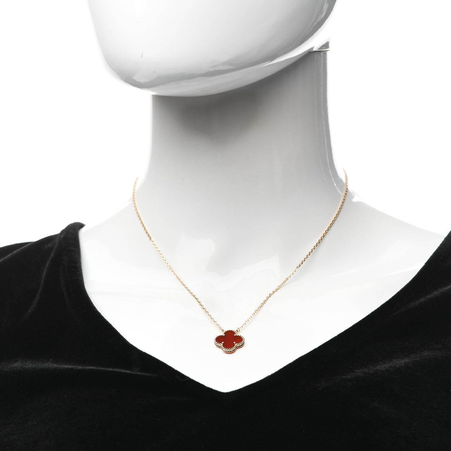 18K Yellow Gold Carnelian Vintage Alhambra Pendant Necklace