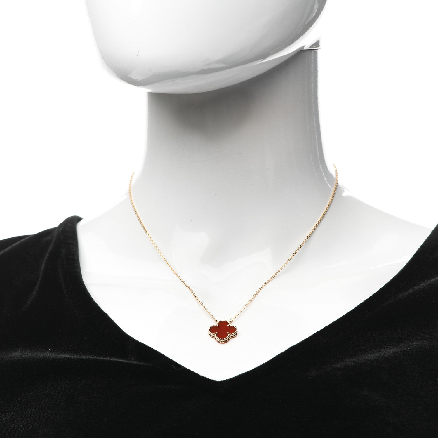 Van Cleef & Arpels 18K Yellow Gold Carnelian Vintage Alhambra Pendant Necklace 2 of 6