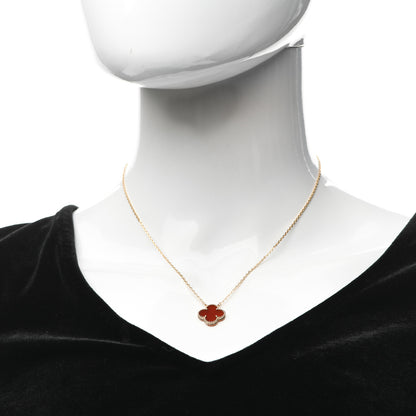 Van Cleef & Arpels 18K Yellow Gold Carnelian Vintage Alhambra Pendant Necklace 2 of 6