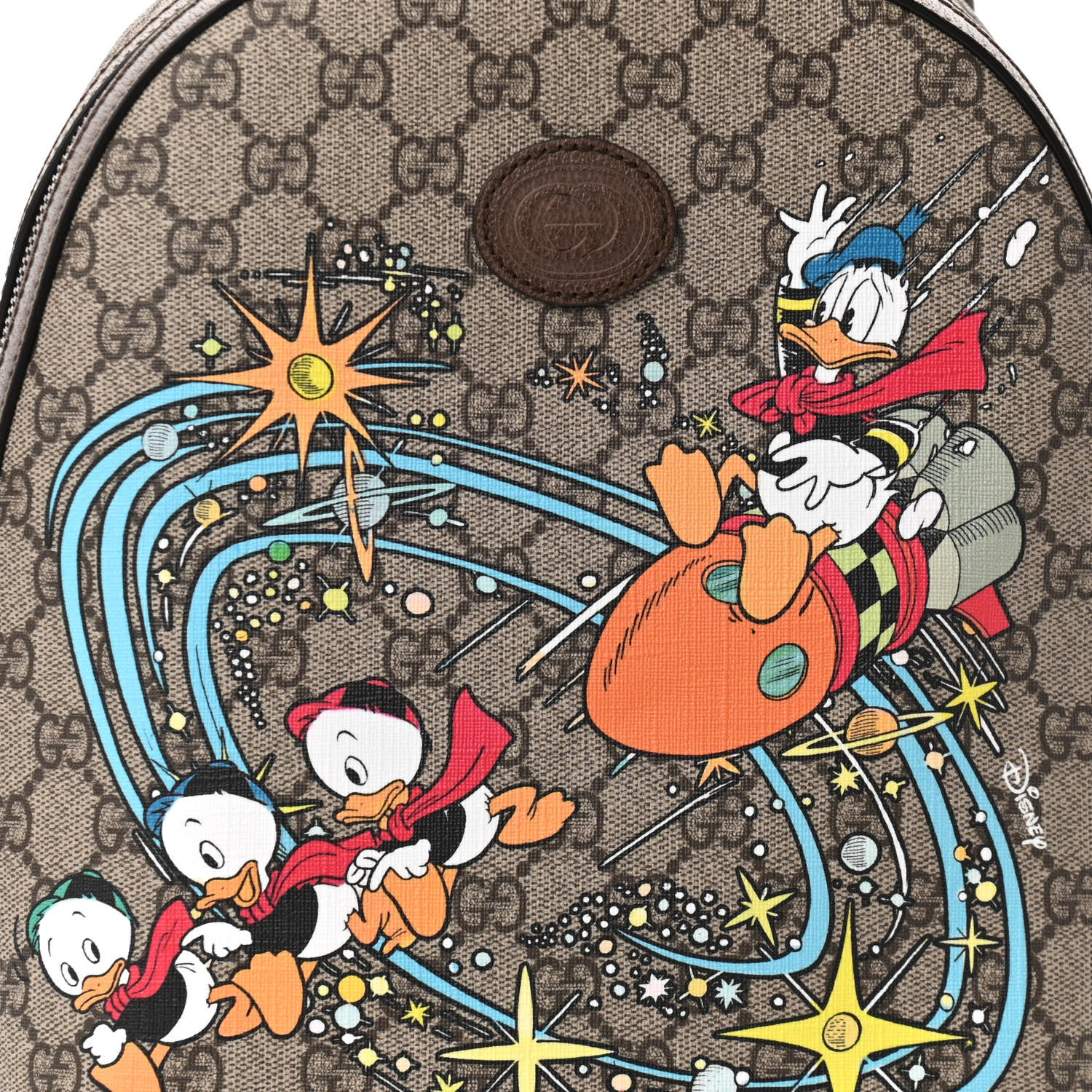 Gucci X DISNEY GG Supreme Monogram Donald Duck Small Interlocking G Dome Backpack Beige Multicolor New Acero 8 of 10