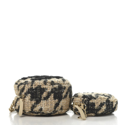 Chanel Tweed Shearling Round Clutch With Chain and Coin Purse Beige Black 4 of 12