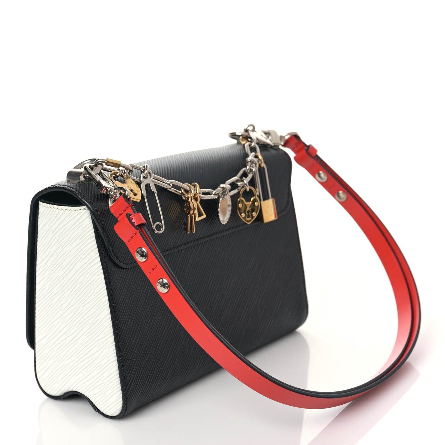Epi Love Lock Charm Twist Shoulder Bag MM Black White